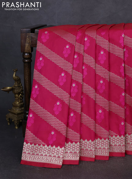 Banarasi mushru saree red with allover zari weaves & buttas and zari woven border