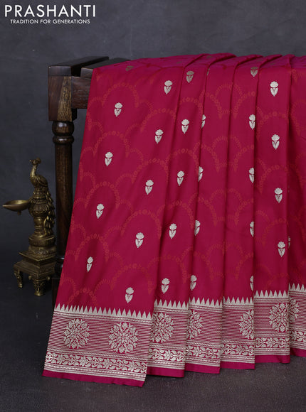 Banarasi mushru saree pink with allover thread weaves & zari buttas and zari woven border