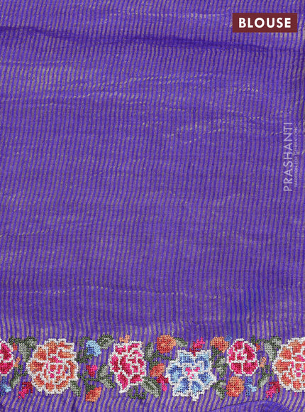 Pure tussar saree royal blue with allover zari woven checked pattern and convent embroidery border