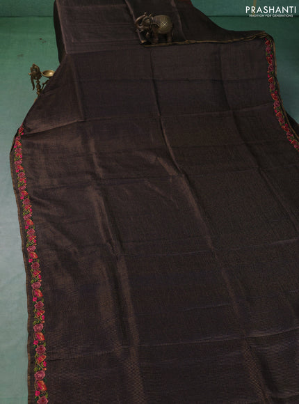 Pure tussar saree black with allover small zari woven checked pattern and embroidery border