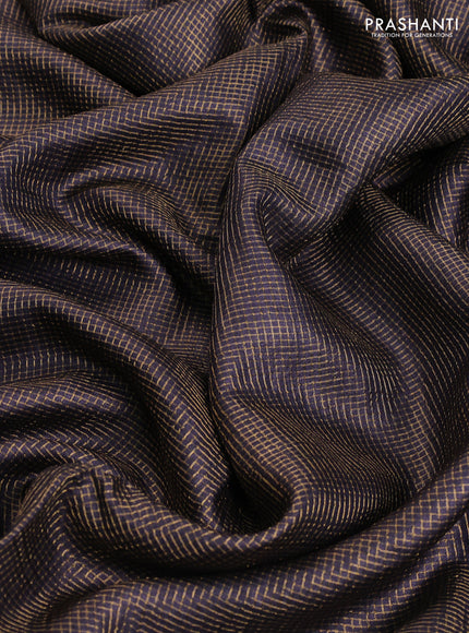 Pure tussar saree black with allover small zari woven checked pattern and embroidery border