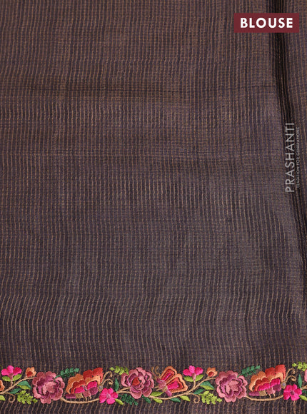 Pure tussar saree black with allover small zari woven checked pattern and embroidery border