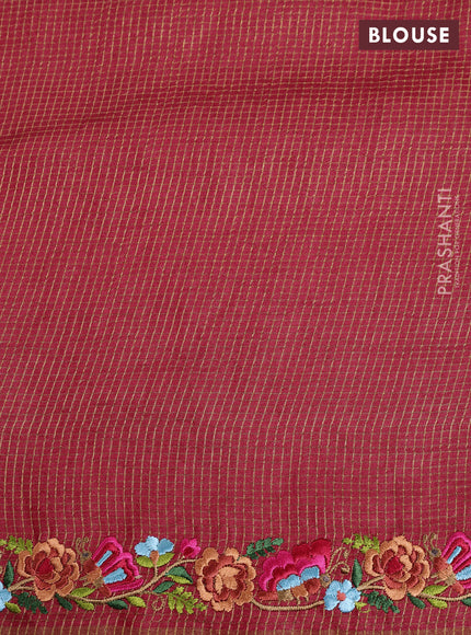 Pure tussar saree maroon with allover small zari woven checked pattern and embroidery border