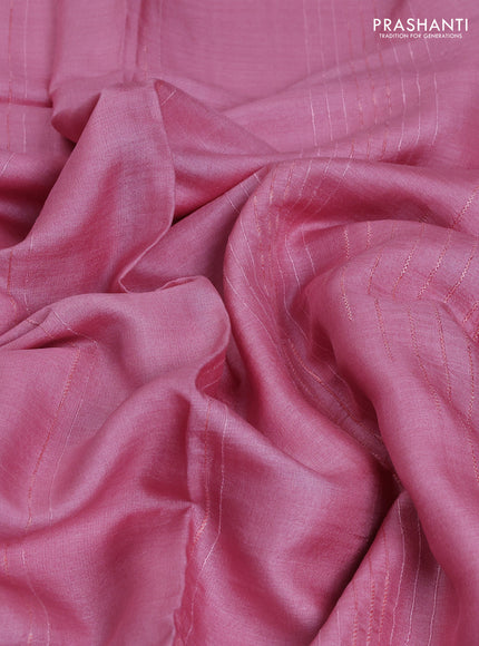 Pure tussar saree light pink with stripe pattern an d floral embroidery border