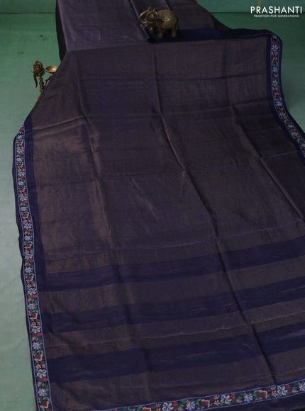Pure tussar saree navy blue with allover small zari woven checked pattern and embroidery border