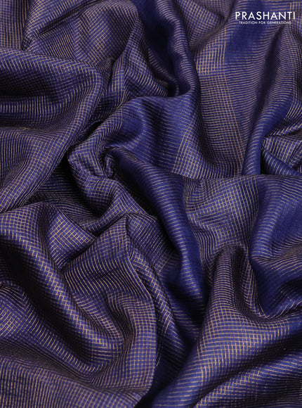 Pure tussar saree navy blue with allover small zari woven checked pattern and embroidery border