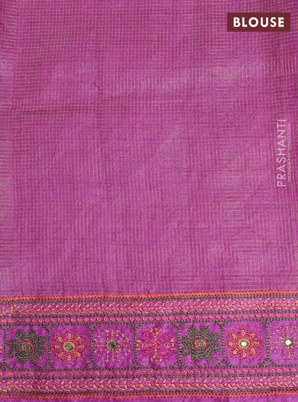 Pure tussar saree purple with allover small zari woven checked pattern and embroidery border