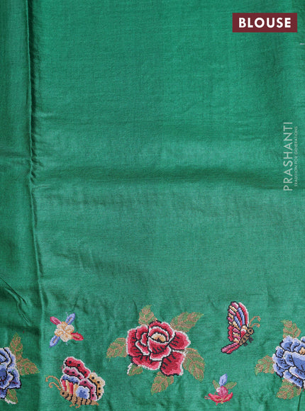 Pure tussar saree green with allover zari checks & buttas and embroidery border