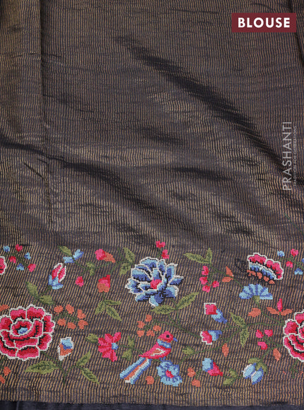Pure tussar saree black with allover zari weaves and convent embroidery border