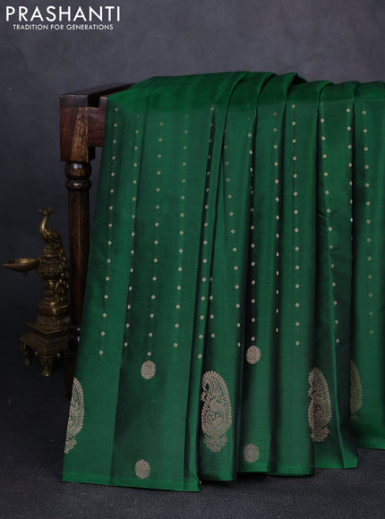 Pure kanchipuram silk saree green with zari woven buttas and paisley zari woven butta border