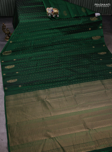 Pure kanchipuram silk saree green with zari woven buttas and paisley zari woven butta border