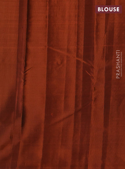 Pure kanchipuram silk saree mehendi green and orange with zari woven buttas and piping border