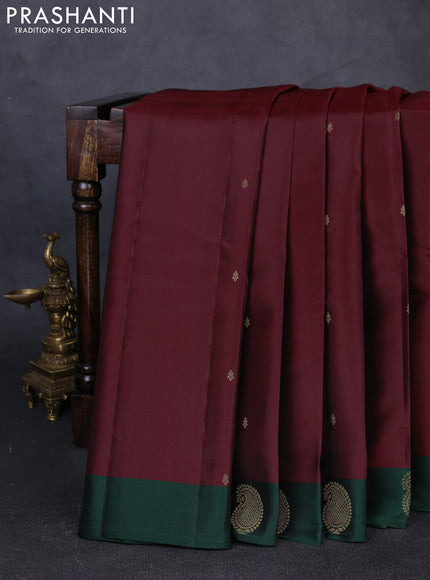 Pure kanchipuram silk saree maroon and green with zari woven buttas and zari woven butta border