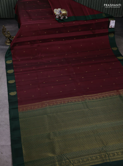 Pure kanchipuram silk saree maroon and green with zari woven buttas and zari woven butta border