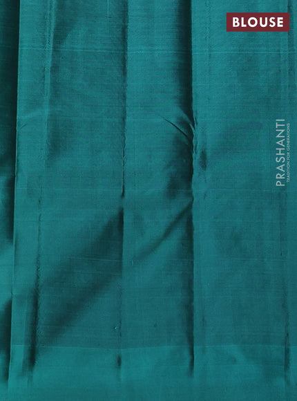 Pure kanchipuram silk saree mehendi green and teal green with zari woven buttas and zari woven butta border