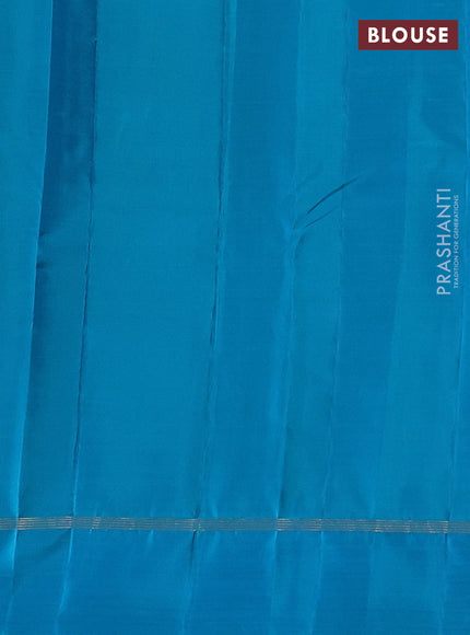 Pure kanchipuram silk saree green and teal blue with zari woven buttas and simple border