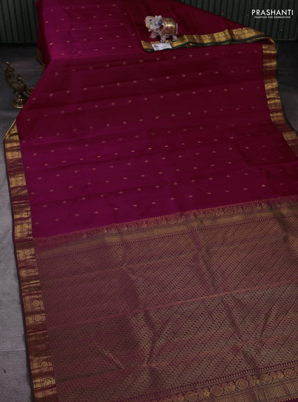 Pure kanchipuram silk saree dark magenta pink and green with zari woven buttas and zari woven border