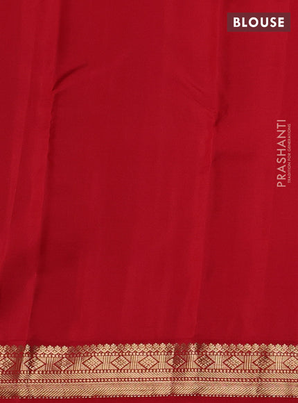 Pure kanchipuram silk saree teal blue and red with allover zari checks & buttas and zari woven border