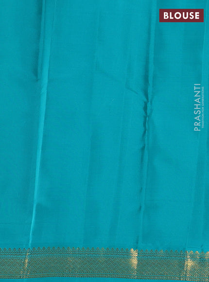 Pure kanchipuram silk saree maroon and teal blue with zari woven buttas and zari woven border