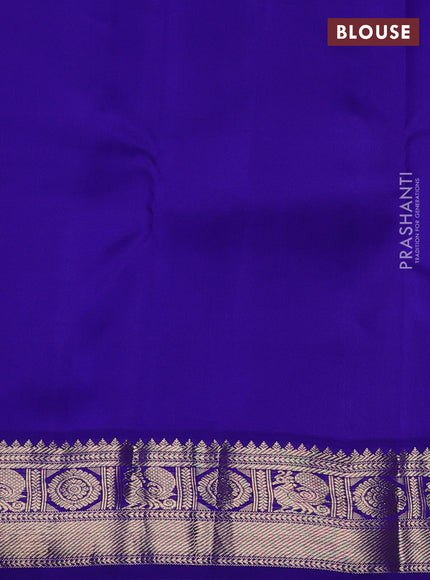 Pure kanchipuram silk saree lime yellow and blue with allover zari checks & buttas and zari woven korvai border