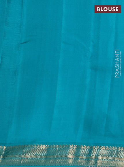 Pure kanchipuram silk saree red and teal blue with zari woven buttas and zari woven korvai border
