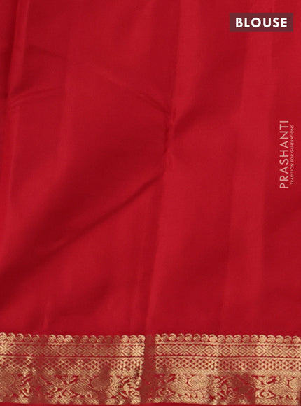 Pure kanchipuram silk saree blue and red with allover zari weaves and zari woven korvai border