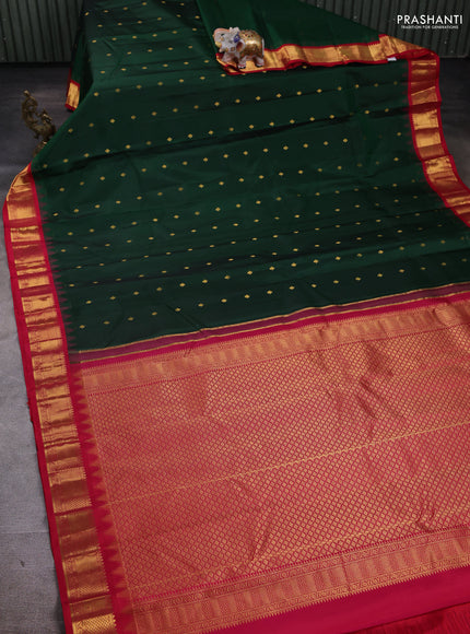 Pure kanchipuram silk saree green and reddish pink with zari woven buttas and zari woven korvai border