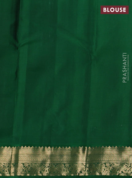 Pure kanchipuram silk saree peach pink and green with allover zari weaves and zari woven korvai border