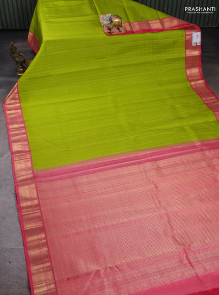 Pure kanchipuram silk saree lime green and pink with allover zari weaves and zari woven border