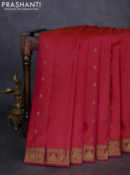 Pure kanchipuram silk saree pinkish orange and pink with zari woven buttas and zari woven border