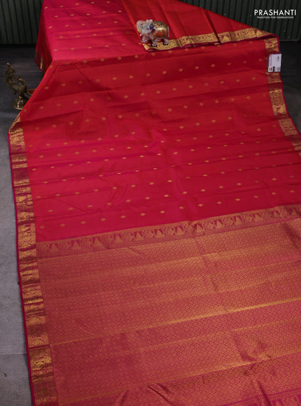 Pure kanchipuram silk saree pinkish orange and pink with zari woven buttas and zari woven border