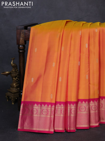 Pure kanchipuram silk saree mustard yellow and pink with zari woven buttas and zari woven border
