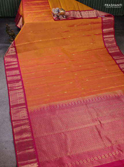 Pure kanchipuram silk saree mustard yellow and pink with zari woven buttas and zari woven border