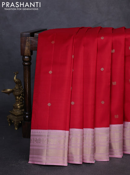 Pure kanchipuram silk saree red and light pink with zari woven buttas and zari woven korvai border