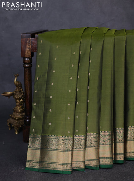 Pure kanchipuram silk saree mehendi green and green with zari woven buttas and zari woven border