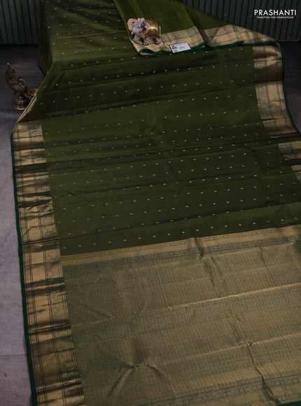 Pure kanchipuram silk saree mehendi green and green with zari woven buttas and zari woven border