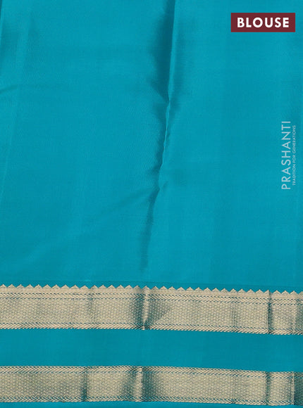 Pure kanchipuram silk saree pastel pink and teal blue with zari woven buttas and rettapet zari woven butta border