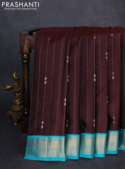 Pure kanchipuram silk saree deep maroon and teal blue with allover zari weaves & buttas and zari woven korvai border
