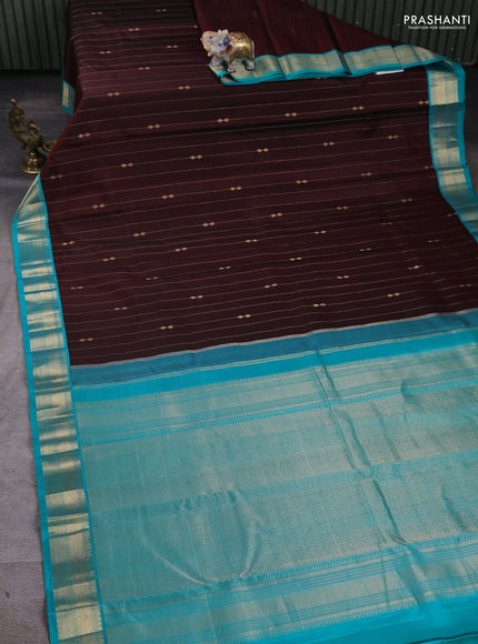 Pure kanchipuram silk saree deep maroon and teal blue with allover zari weaves & buttas and zari woven korvai border