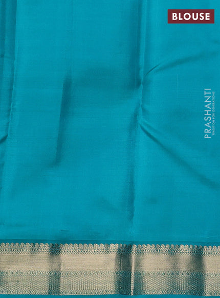 Pure kanchipuram silk saree deep maroon and teal blue with allover zari weaves & buttas and zari woven korvai border