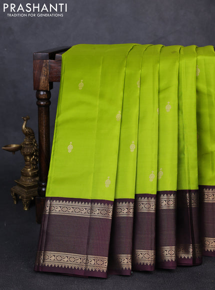 Pure kanchipuram silk saree light green and deep wine with zari woven buttas and zari woven korvai border