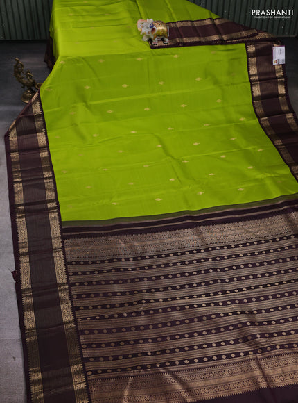 Pure kanchipuram silk saree light green and deep wine with zari woven buttas and zari woven korvai border
