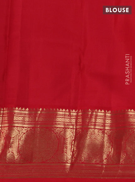 Pure kanchipuram silk saree peacock blue and red with allover zari checks & buttas and long zari woven korvai border