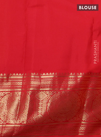 Pure kanchipuram silk saree yellow and red with allover zari checks & buttas and long zari woven korvai border