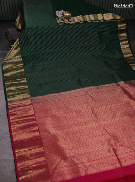 Pure kanchipuram silk saree green and reddish pink with allover zari weaves and zari woven border