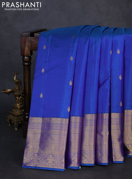 Pure kanchipuram silk saree royal blue with zari woven buttas and long zari woven border