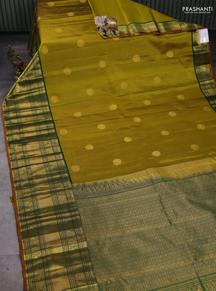 Pure kanchipuram silk saree mustard green and green with zari woven buttas and long zari woven border
