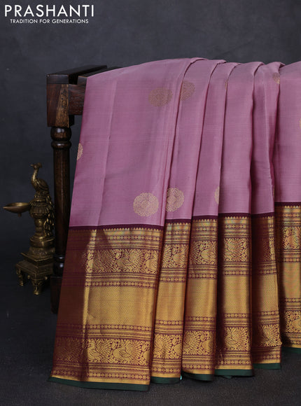 Pure kanchipuram silk saree pastel pink and wine shade with zari woven buttas and long zari woven border