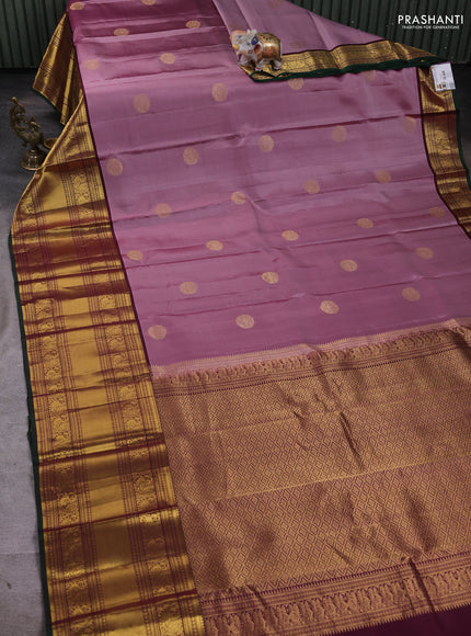 Pure kanchipuram silk saree pastel pink and wine shade with zari woven buttas and long zari woven border