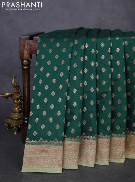 Banarasi munga saree bottle green and pastel green with allover thread & zari woven buttas and woven border